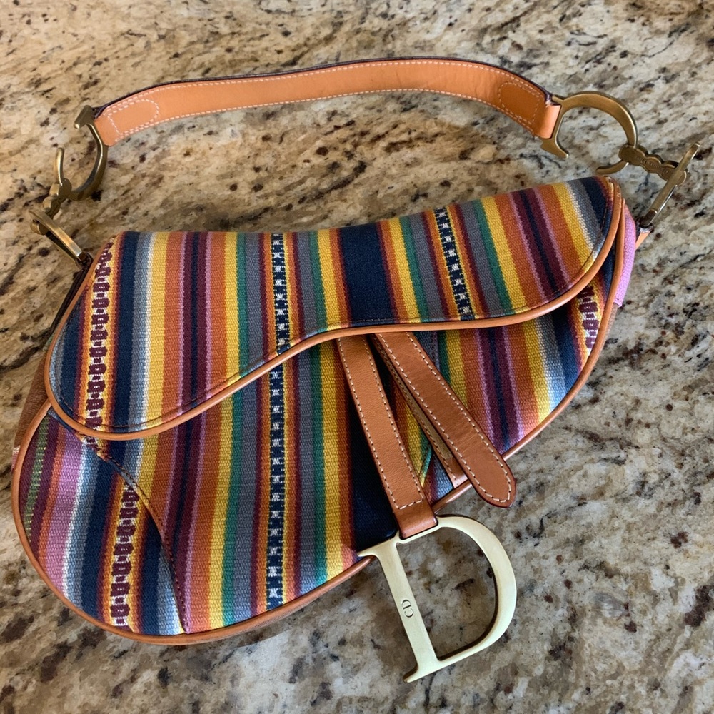 Christian Dior Canvas Striped Vintage Saddle Bag
